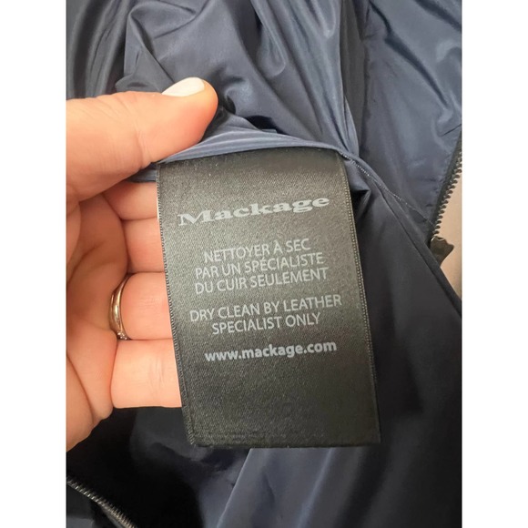 Mackage Kay-F Navy and Black Heavy Down Hooded Jacket Sz. M - Picture 11 of 12